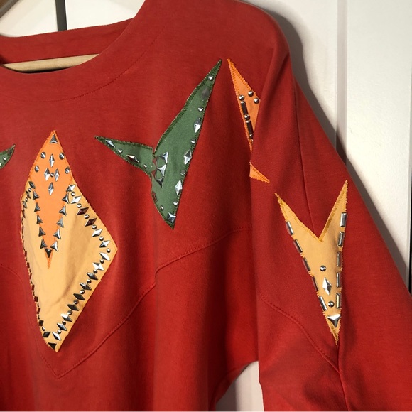 Vintage 80s western inspired bedazzled dolman long sleeve top / XS - Picture 4 of 7